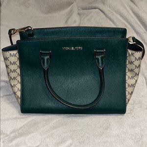 NWT Michael Kors Green and Cream Satchel with Saffiano Leather